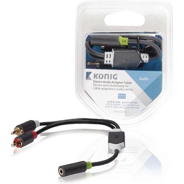 Stereo audio adapter cable 2x RCA male - 3.5 mm female 0.20 m grey