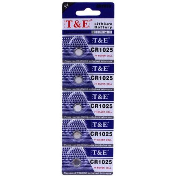 5 Stuks - T & E CR1025 Knoopcel Batterijen - Lithium - Silver Cell - 3 V