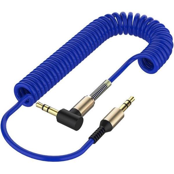 Jack kabel | 3.5 mm| Krulsnoer | Trekontlasting | Verguld| 15 - 130 cm | Blauw