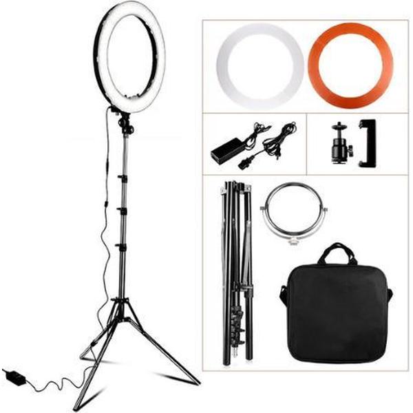 Grandecom® Pro 18inch LED Ringlamp met statief - 2 Lichtstanden - 180cm hoog - Ringlight - Vlog - Make-up - Tik Tok - Instagram - Snapchat - incl Telefoonhouder - Professioneel - Hoge kwaliteit - Verschillende kleuren