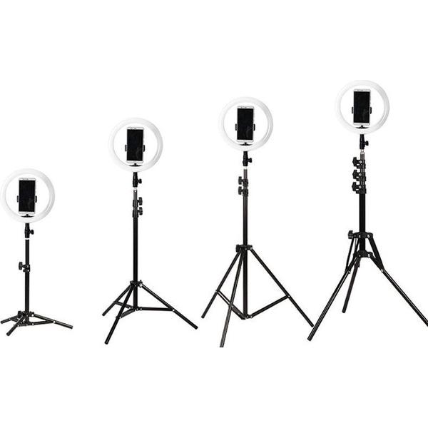 Ringlamp op Statief - Selfie Ring Light - Met Smartphone Houder - ⌀ 26cm - Incl. afstandsbediening - Tot 210 cm hoog