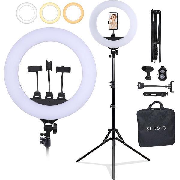 Sensic 18 inch Ringlamp met statief | Ringlight | Studiolamp | Tiktok lamp | Smartphone & Camera | USB oplader | 480 ledlampen