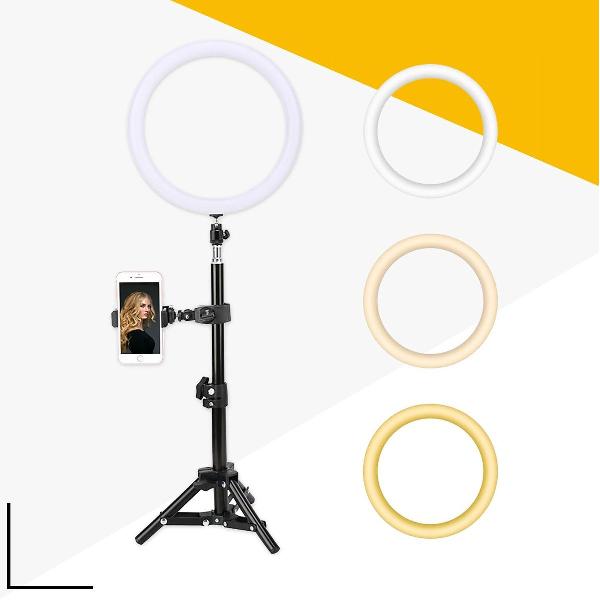 Picca ringlamp set 10 inch – fotostudio - Tiktok lamp - ringlicht– video licht - 45 cm hoog