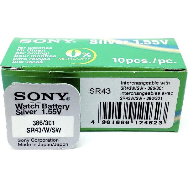 10 Stuks - Sony SR43SW (301 / 386) SR43. SR1142SW Zilveroxide horloge knoopcel batterij