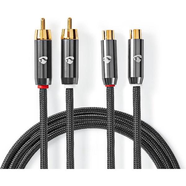 Nedis Premium Tulp stereo audio verlengkabel / zwart - 2 meter
