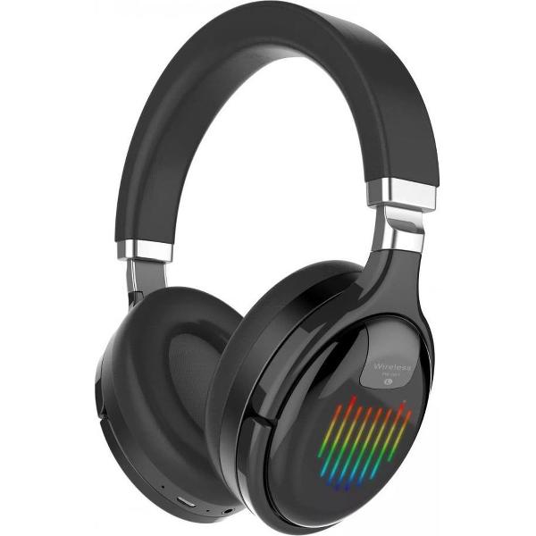 DrPhone WH1 Draadloze Koptelefoon met RGB- verlichting - Diepe bas en CVC Geluidsisolerend Met Microfoon/ FM & SD Card – Zwart