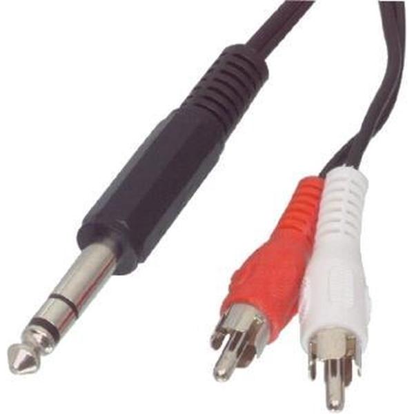 Jack stereo audio kabel 6,35 mm mannelijk - 2x RCA Tulp mannelijk 2,00 m zwart