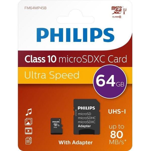 Philips FM64MP45B/10 flashgeheugen 64 GB MicroSDHC Klasse 10 UHS-I