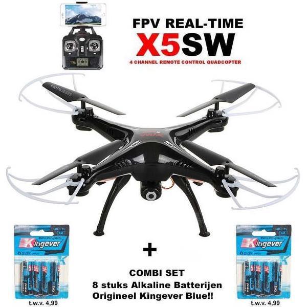 Syma X5SW Drone Quadcopter WiFi FPV Met 2K Camera zwart + 2 pack Batterijen