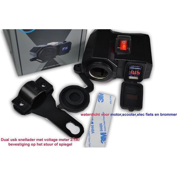 DUAL usb poort oplader en sigaretten plug voor op het motorstuur