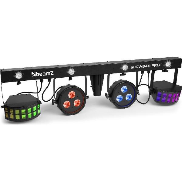 Lichteffect - BeamZ Showbar FREE disco lichteffect - Complete lichtshow met 2x PAR spot, 2x Derby lichteffect en LED stroboscoop - Levering incl. tas en afstandsbediening