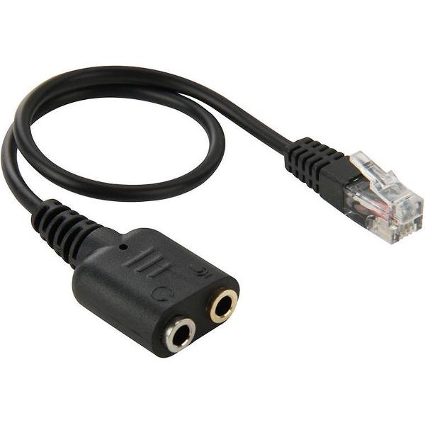 RJ9 mannelijk naar 2 x 3,5 mm vrouwelijke audiokabel, lengte: 20 cm