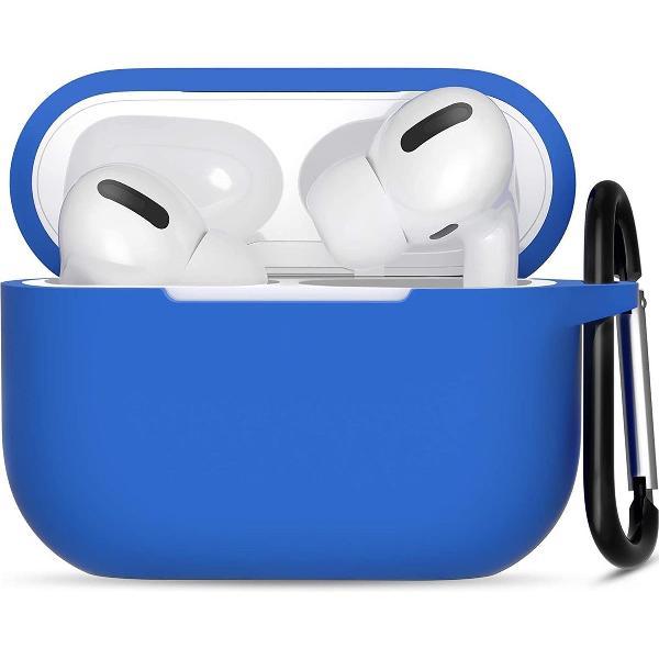 Apple Airpods Pro ultra dunne siliconen cover - Hoesje - extra dunne Apple Airpods siliconen cover met sleutelhanger - Donkerblauw