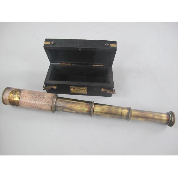 Telescoop - Klassieke patina uitrekbare verrekijker - Houten kistje - 6 cm hoog