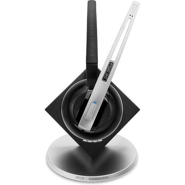 Sennheiser DW 10 USB Office Monauraal oorhaak, Hoofdband Zwart, Geborsteld staal hoofdtelefoon