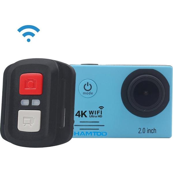 HAMTOD HF60 Pro UHD 4K WiFi 16.0MP Sportcamera met waterdichte behuizing en afstandsbediening, Generalplus 4247, 2,0 inch LCD-scherm, 120 graden groothoeklens, met luxe accessoires (blauw)