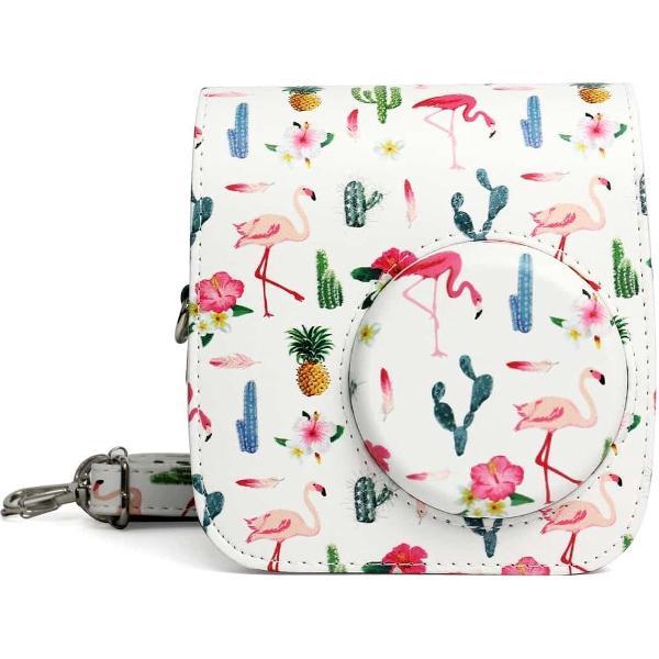 Flamingo Cactus patroon PU lederen beschermhoes tas voor FUJIFILM Instax Mini 7S / 7C camera