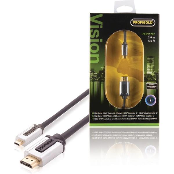 Profigold Prov1702 High Speed Hdmi-kabel met Ethernet Hdmi-connector - Hdmi Micro-connector 2,00 M Zwart