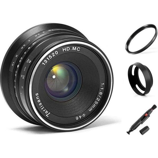 7artisans 25mm F1.8 manual focus lens Sony systeem camera + Gratis lenspen + 46mm uv filter en zonnekap