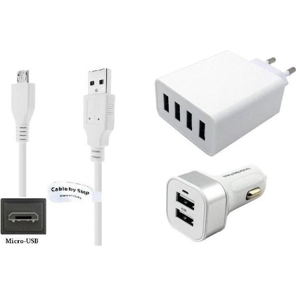 Lader set met 2,5 m Micro-USB laadkabel. 4,8A Auto oplader en en 4.8A oplader stekker met oplaadkabel snoer. o.a. Nintendo, Playstation, Sony, Xoro, Medion, LG
