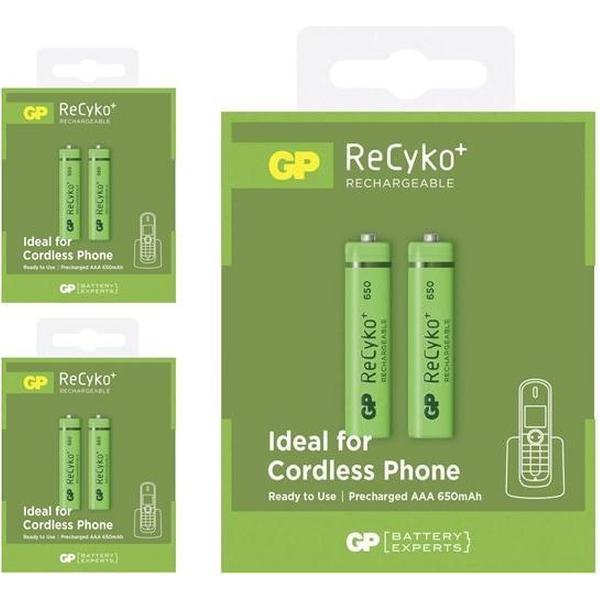 6 Stuks (3 Blisters a 2st) - Duo GP R03/AAA GP ReCyko+ 650 Series 650mAh oplaadbaar