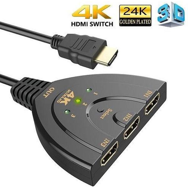 DrPhone HDMI-switch Splitter met Pigtail kabel - 3-poorten 4Kx2K HDMI-switch - 3-in-1-out met high-speed -ondersteunt Full HD 4K 1080P 3D-speler - Zwart