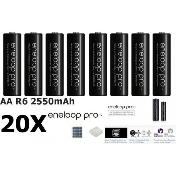 20 Stuks - AA HR6 Panasonic Eneloop PRO Oplaadbare Batterij (in kunststof bewaardoosje)