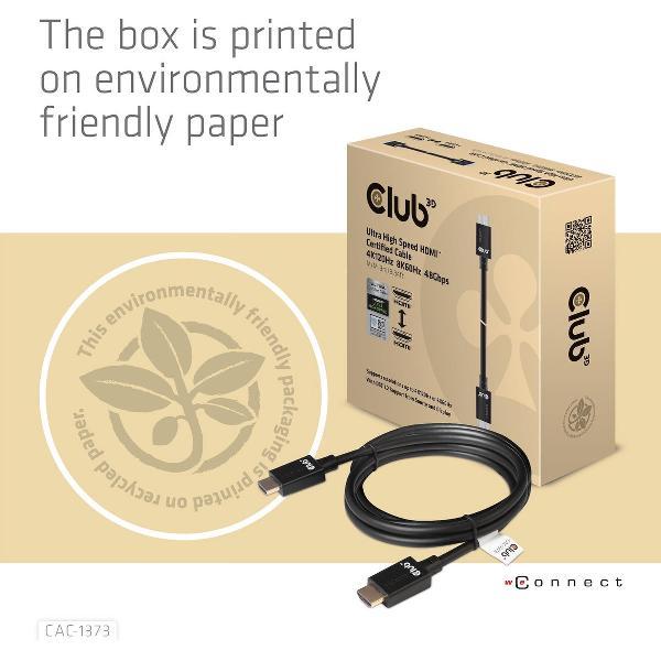 club3D HDMI Aansluitkabel 3.00 m CAC-1373 Vlambestendig Zwart [1x HDMI-stekker - 1x HDMI-stekker]