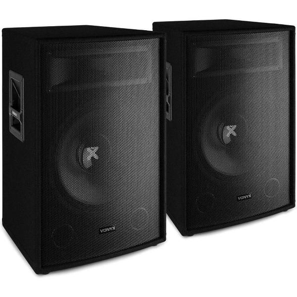 Speakers - Vonyx SL15 speakerset - Set van twee 15 boxen van 800W voor disco feestjes en DJ's - Setvermogen 1600W maximaal
