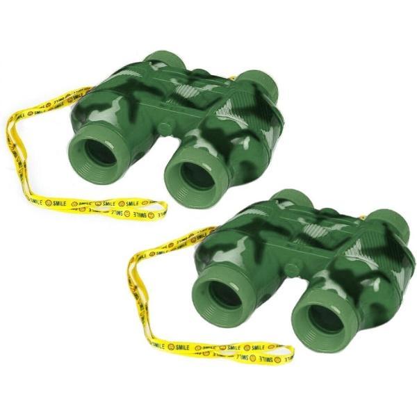 2x stuks kinder speelgoed verrekijkers groen voor peuters 14 cm - Safari verkennen - Ontdekkingsreis - Verrekijkers voor kinderen