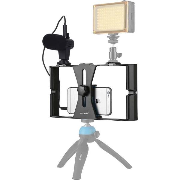 PULUZ 2-in-1 Live Broadcast Smartphone-videotoestel + Microfoonkits voor iPhone, Galaxy, Huawei, Xiaomi, HTC, LG, Google en andere smartphones (blauw)