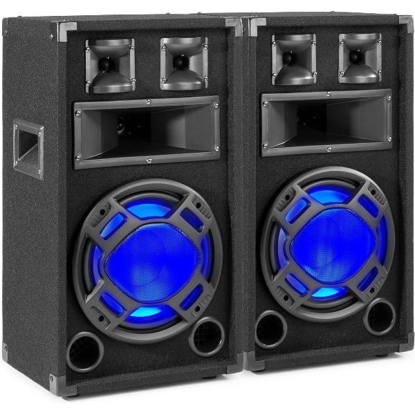 Speakerset - Set van 2 Fenton BS10 speakers met 10 woofer, ritmische disco LED's en 400W max. per speaker - Zwart