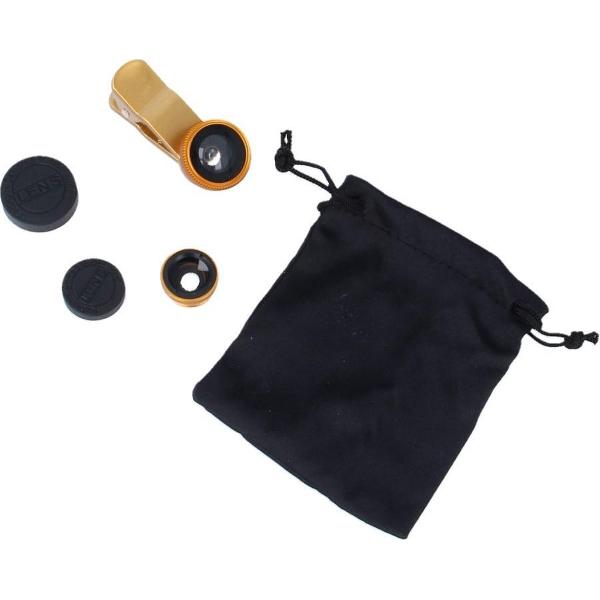 Clip Lens- 3-in-1 Fish Eye 180° Lens / Wide Lens / Macro Lens Universeel Tablet/Smartphone Goud