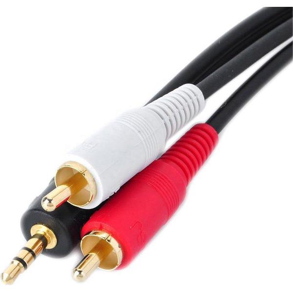 DrPhone AKS Vergulde 3,5 mm naar 2 RCA mannelijke stereo audiokabelsplitter - AV kabel – Audio Splitter - 1.5M