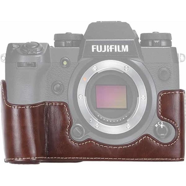 1/4 inch draad PU lederen camera half behuizing basis voor FUJIFILM X-H1 (koffie)