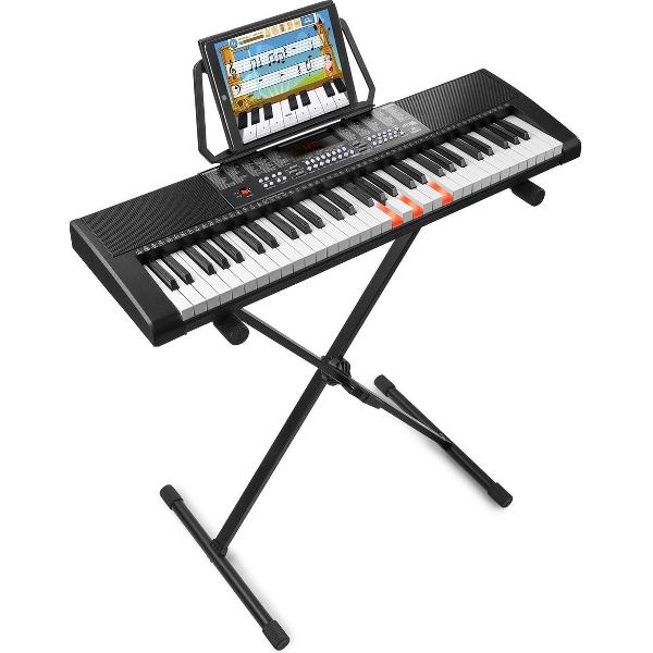Keyboard piano - MAX KB5 keyboard voor beginners incl. keyboard standaard - Lichtgevende toetsen - 3 trainingsfuncties - Keyboard voor kinderen en volwassenen