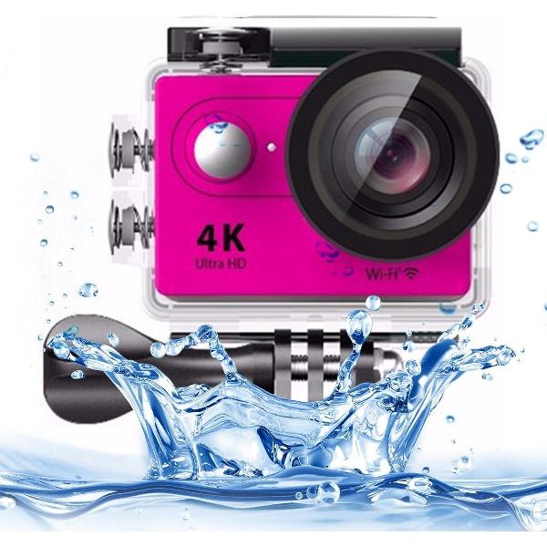 H9 4K Ultra HD1080P 12MP 2 inch LCD-scherm WiFi-sportcamera, 170 graden groothoeklens, 30 m waterdicht (roze)