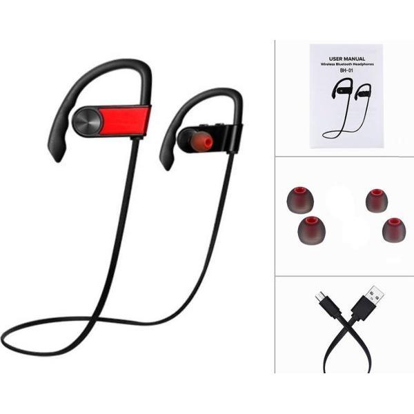 Draadloze bluetooth in ear sport oortjes - zweetbestendig - Rood