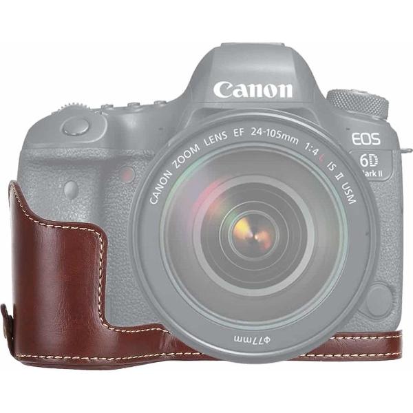 1/4 inch draad PU lederen camera half behuizing basisstation voor Canon EOS 6D / 6D Mark II (koffie)