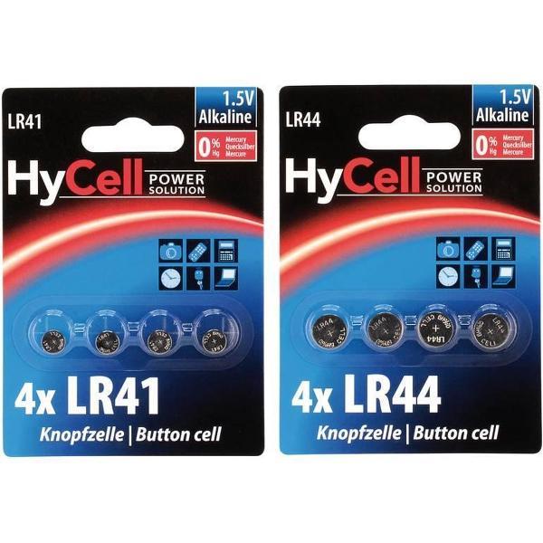 HyCell blister met 4 stuks Alkaline knoopcellen LR44 1.5 Volt