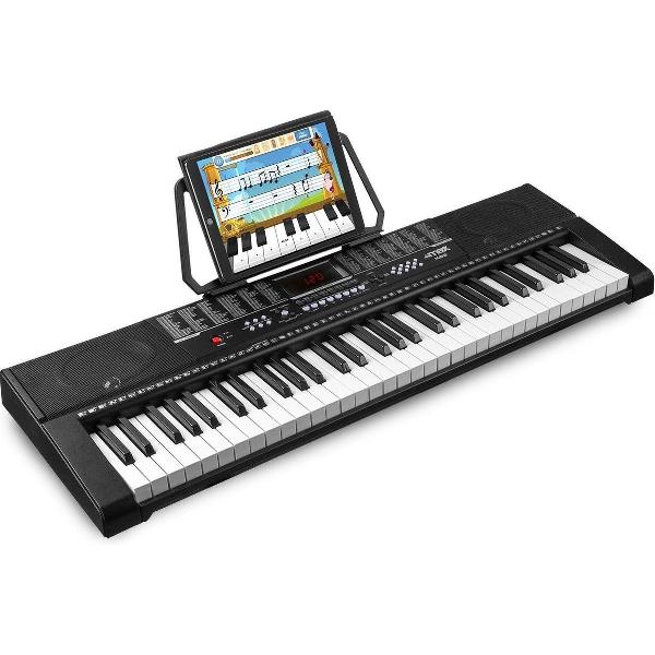 Keyboard - MAX KB2 piano keyboard met 61 toetsen, USB mp3 speler / recorder, 50 demosongs en trainingsfunctie - Perfect voor de (opnieuw) beginnende toetsenist! - Zwart