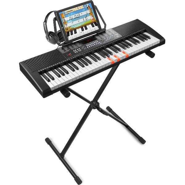 Keyboard piano - MAX KB5 keyboard voor beginners, incl. hoofdtelefoon en keyboard standaard - Training d.m.v. 61 lichtgevende toetsen