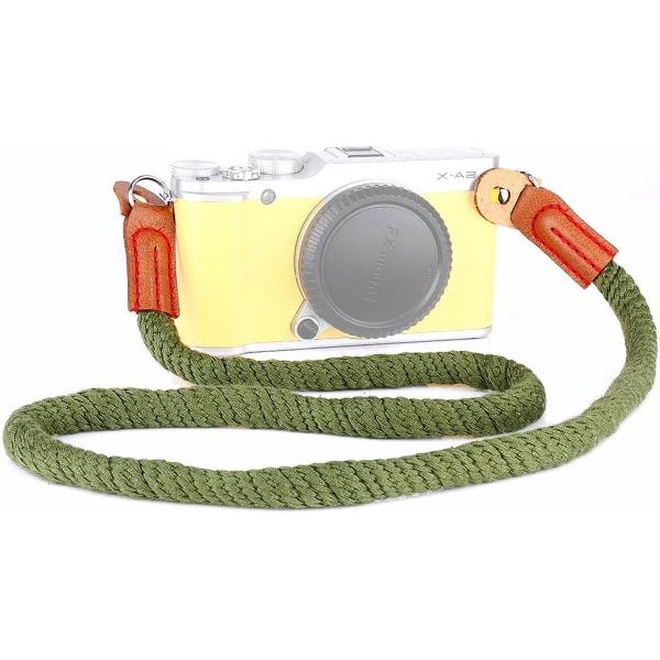 Vintage katoenen schouderriem met zachte schouder voor Leica, Nikon, Fuji, Canon, Panasonic, Sony etc. Minicamera's (Army Green)