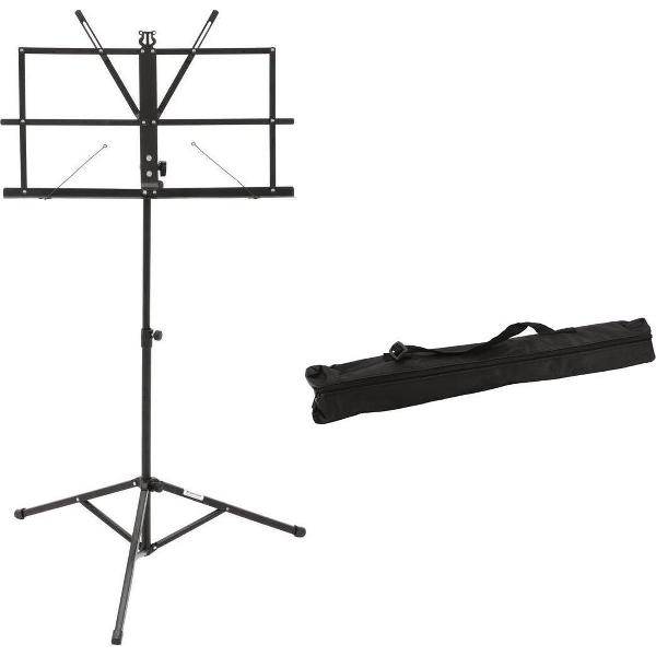 Dimavery Muziekstandaard voor bladmuziek – Lessenaar Muziek Staander Hoog- Opvouwbaar – Zwart – met tas – 50 cm tot 120 cm