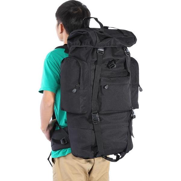 50 Liter XXL Nylon Trekking Backpack - Outdoor - Camping Hiking Rucksack - Zwart