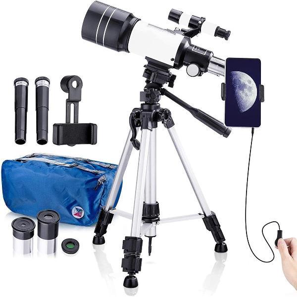 Sterrenkijker - ZINAPS Teleskop Kinder, 70mm Teleskop Astronomisches für Kinder und Einsteiger, 15x-150x Refraktor Teleskop mit Aluminium Stativ Mondfilter und Adapter Pro für Handy