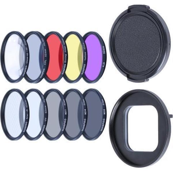 RUIGPRO voor GoPro HERO9 Black Professional 52 mm 52 mm 10 in 1 UV + ND2 + ND4 + ND8 + Star 8+ + CPL + geel / rood / paars + 10X close-up lensfilter met filteradapterring en lensdop