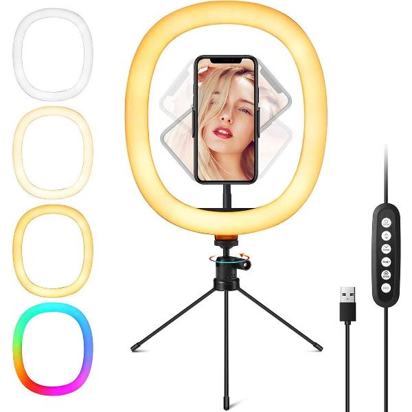 ringlight met statief - ZINAPS 12 Inch RGB selfie Ring Light met statief en Mobile Phone Holder, 150 Lamp Beads 2600-6000K, 3 Lighting Modes, 10 Helderheid Aanpassingen voor YouTube / selfie / Live Streaming