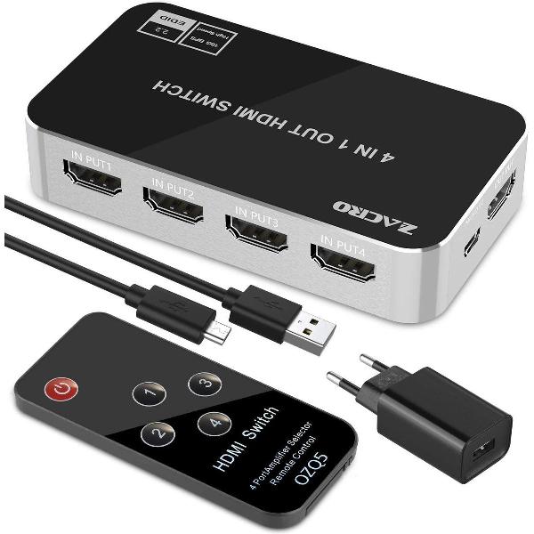 hdmi splitter - ZINAPS - HDMI Switch 4k - 3 Port HDMI Switch - ARC - CEC - Verdeler met afstandsbediening en voeding - 2160p Ulta HD 1080p Full HD 60Hz - 3D Ready - HDCP - Automatic Switching - 3 in 1 Out