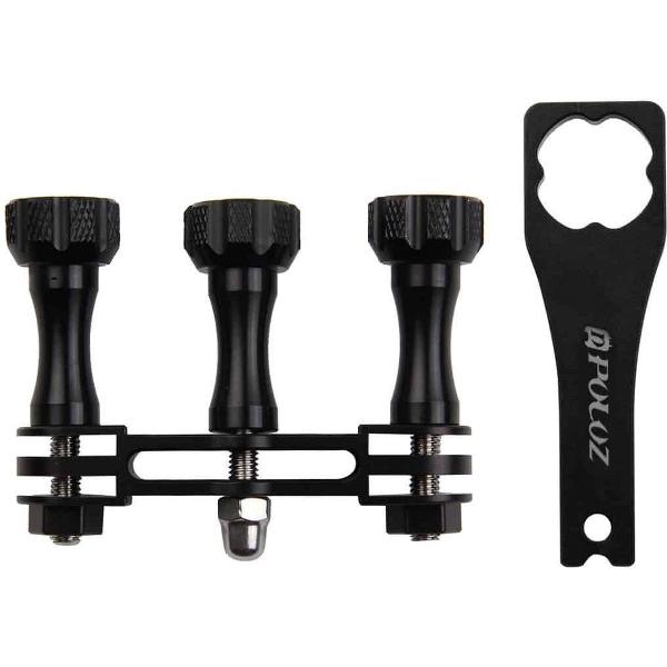 PULUZ CNC Aluminium multifunctionele aansluiting Bevestiging met 3 lange schroeven en moersleutel voor GoPro NIEUWE HERO / HERO6 / 5/5 sessie / 4 sessie / 4/3 + / 3/2/1, Xiaoyi en andere actiecamera's (zwart)